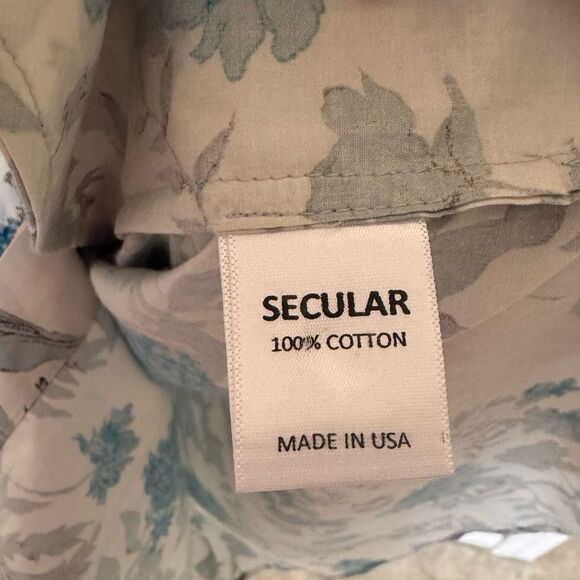 SECULAR LAB  Liberty Print Floral Print White Blue Button Mock Neck Tunic Sz XS - Picture 10 of 14